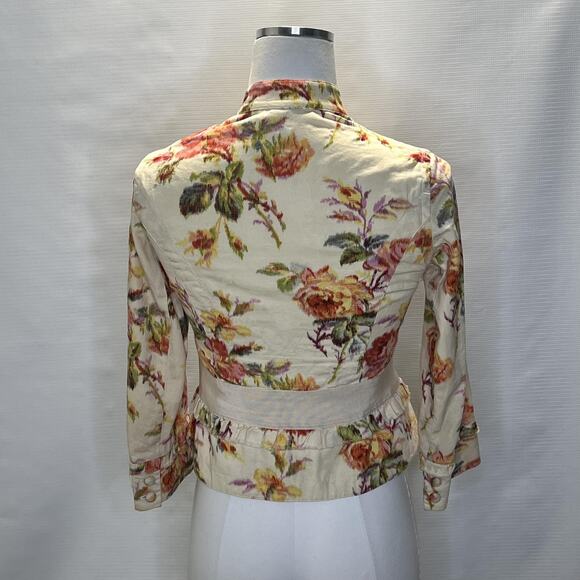 Elevenses Jacket Womens 0 Floral Print Button Front Peplum Hip Anthropologie - Picture 3 of 9